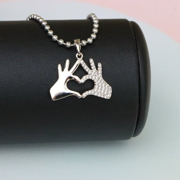 "Silver Heart Hands Pendant in Gold Plated Brass with Crystal Detail, XPPT1728 - Picture 5 of 13